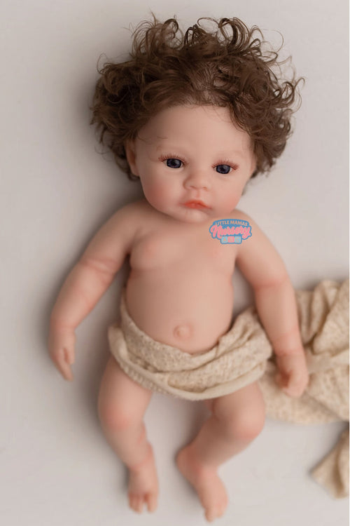 Nora, 12-inch fully platinum silicone baby doll (front view) — Little Mamas Nursery