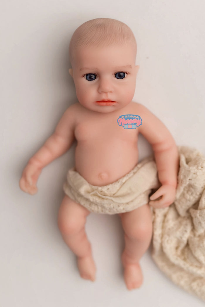 Emerson, 16-inch fully platinum silicone baby doll (front view) — Little Mamas Nursery