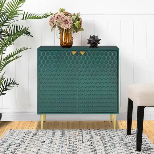 2-Door Storage Cabinet with Adjustable Shelf and Gold Metal Legs Modern Sideboard