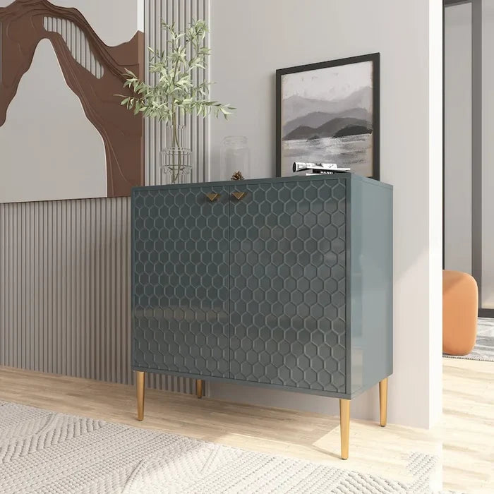 2-Door Storage Cabinet with Adjustable Shelf and Gold Metal Legs Modern Sideboard