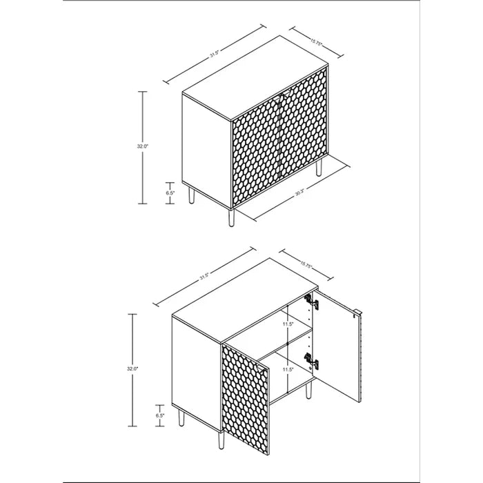 2-Door Storage Cabinet with Adjustable Shelf and Gold Metal Legs Modern Sideboard