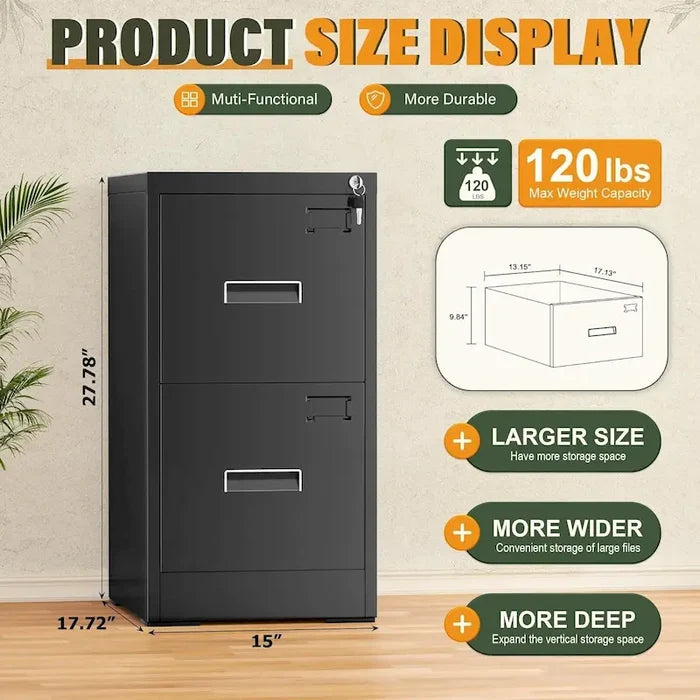 2 Drawer Vertical File Cabinet with Lock for Home Office