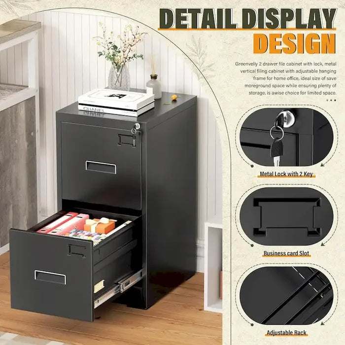 2 Drawer Vertical File Cabinet with Lock for Home Office