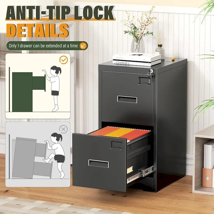 2 Drawer Vertical File Cabinet with Lock for Home Office