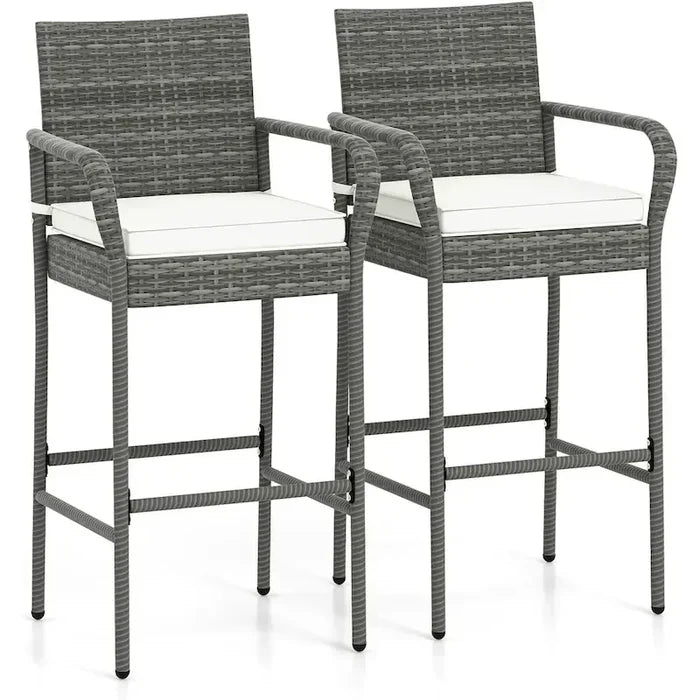 2/4 Pack Outdoor Bar Chairs Set Rattan Bar Stools with Seat Cushions