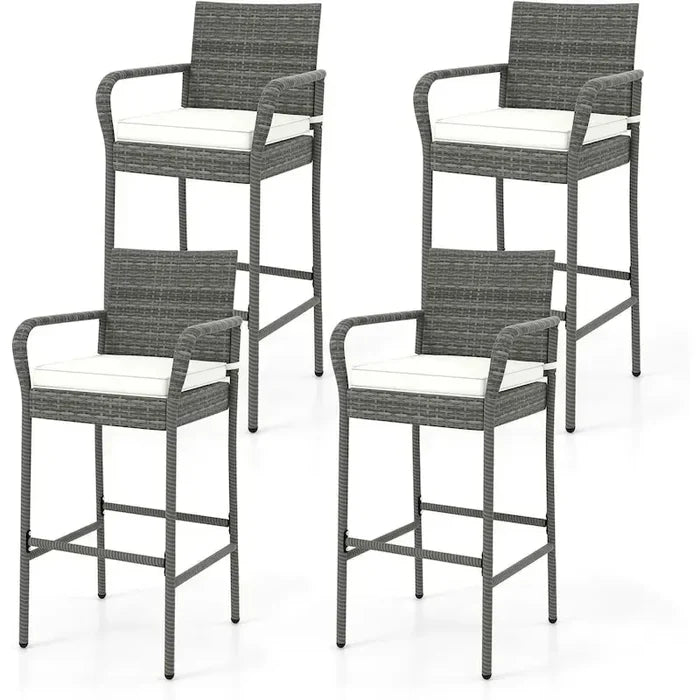 2/4 Pack Outdoor Bar Chairs Set Rattan Bar Stools with Seat Cushions