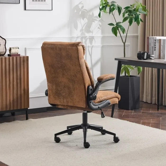 28W Mid-Back Swivel Office Chair with Adjustable Folding Arms