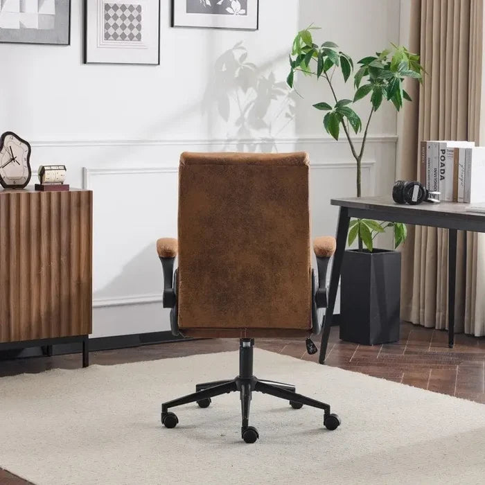 28W Mid-Back Swivel Office Chair with Adjustable Folding Arms