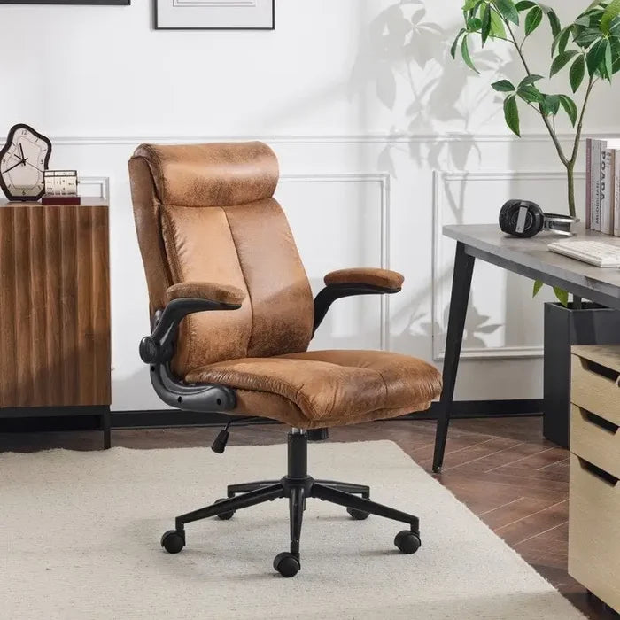 28W Mid-Back Swivel Office Chair with Adjustable Folding Arms
