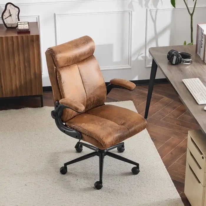 28W Mid-Back Swivel Office Chair with Adjustable Folding Arms