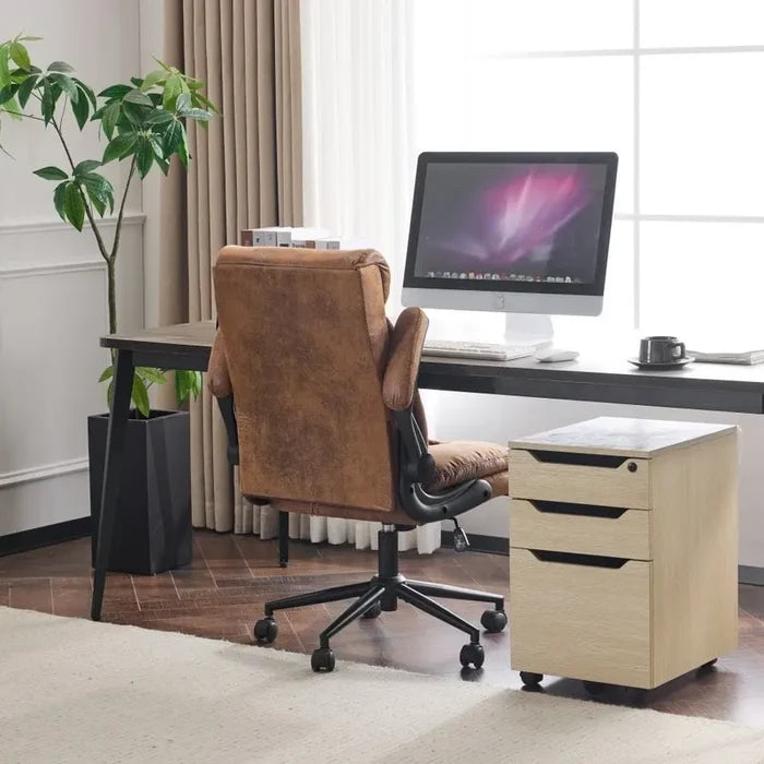 28W Mid-Back Swivel Office Chair with Adjustable Folding Arms