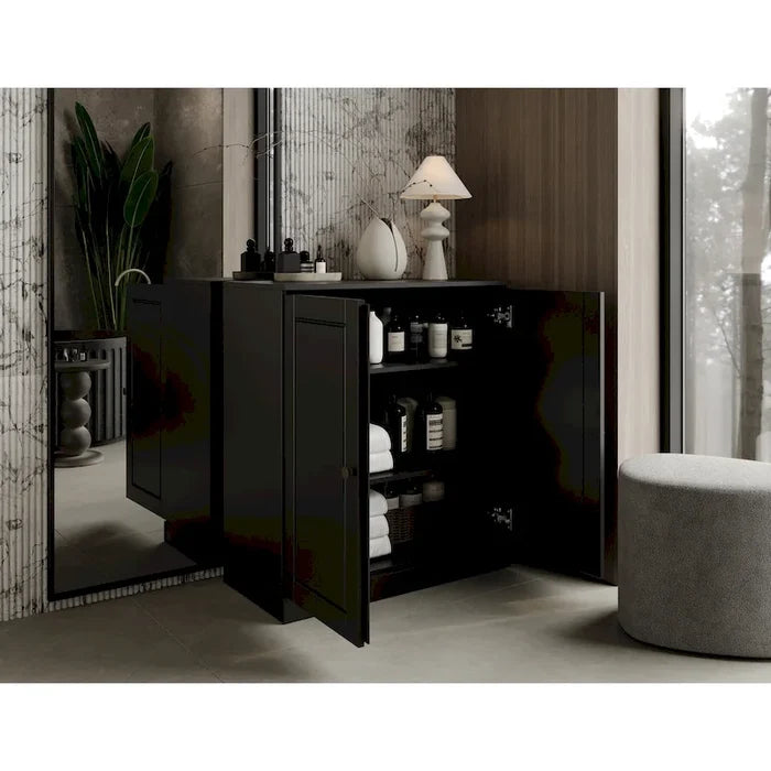 32" Solid Wood Bathroom Cabinet with Solid Doors and Adjustable Shelves