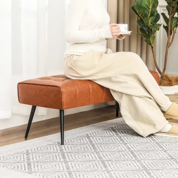 41 Inches Faux Leather Tufted Ottoman Bench for Living Room
