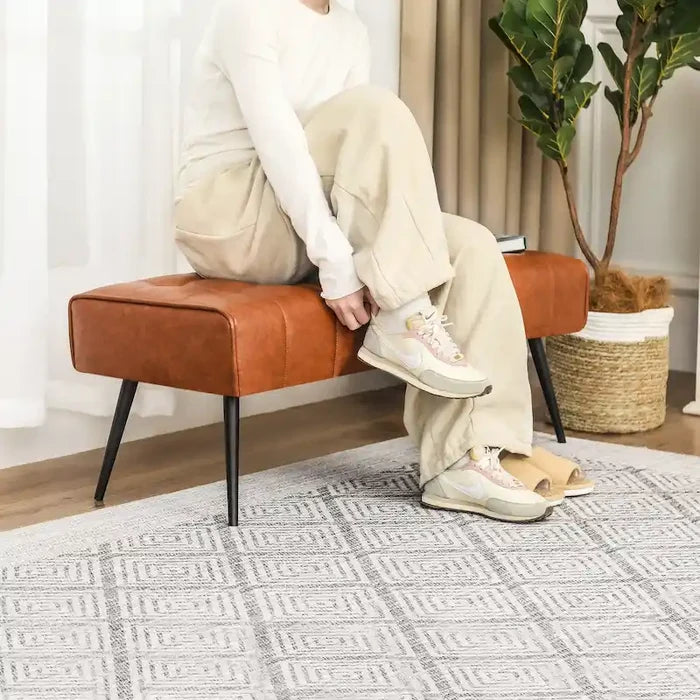41 Inches Faux Leather Tufted Ottoman Bench for Living Room