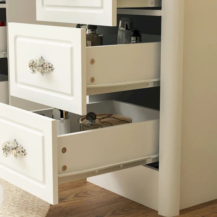 43.3W White Makeup Vanity Desk with Mirror and Nine Drawers