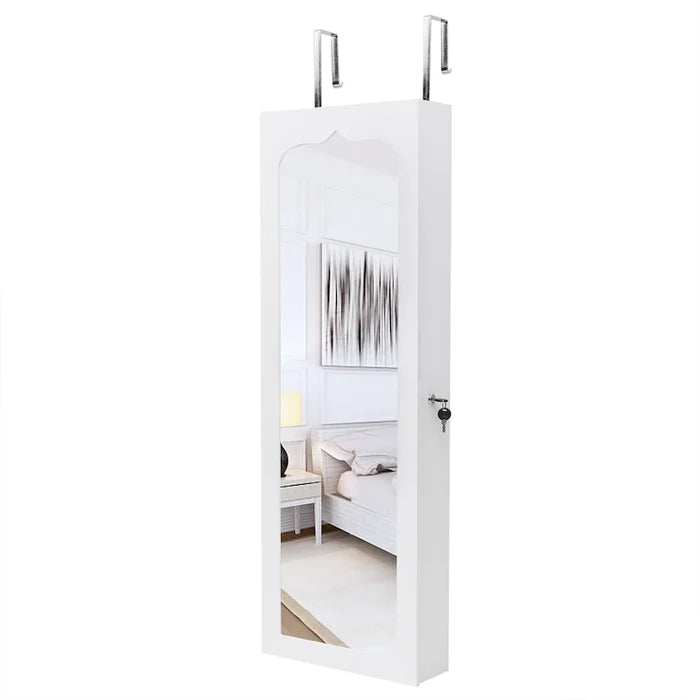 6-Drawer Wooden Wall Hanging White Jewelry Armoire Cabinet