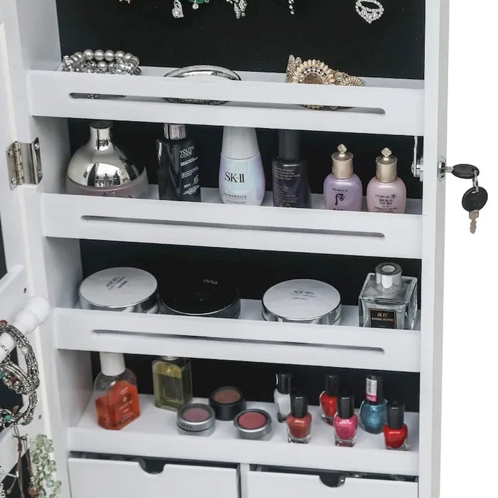 6-Drawer Wooden Wall Hanging White Jewelry Armoire Cabinet