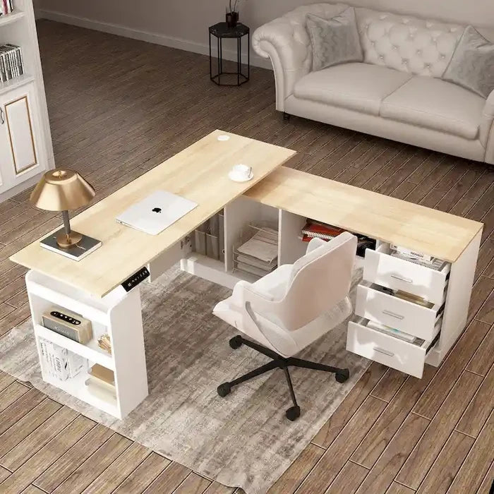 63 Inch Adjustable Height Standing Desk with Storage Drawers