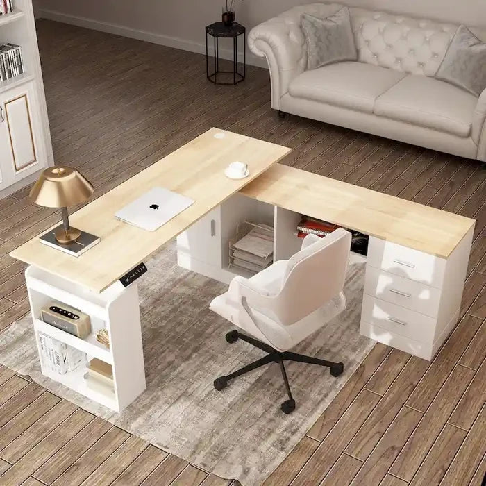 63 Inch Adjustable Height Standing Desk with Storage Drawers