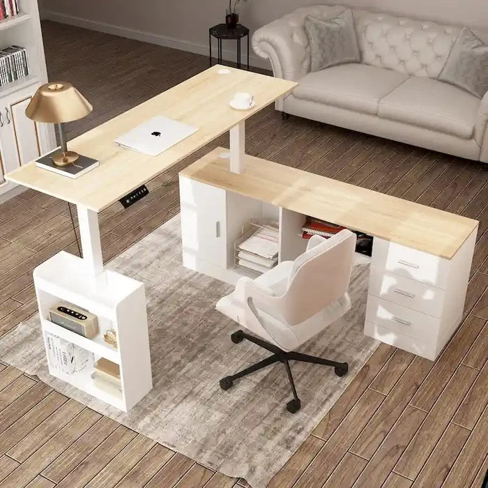 63 Inch Adjustable Height Standing Desk with Storage Drawers