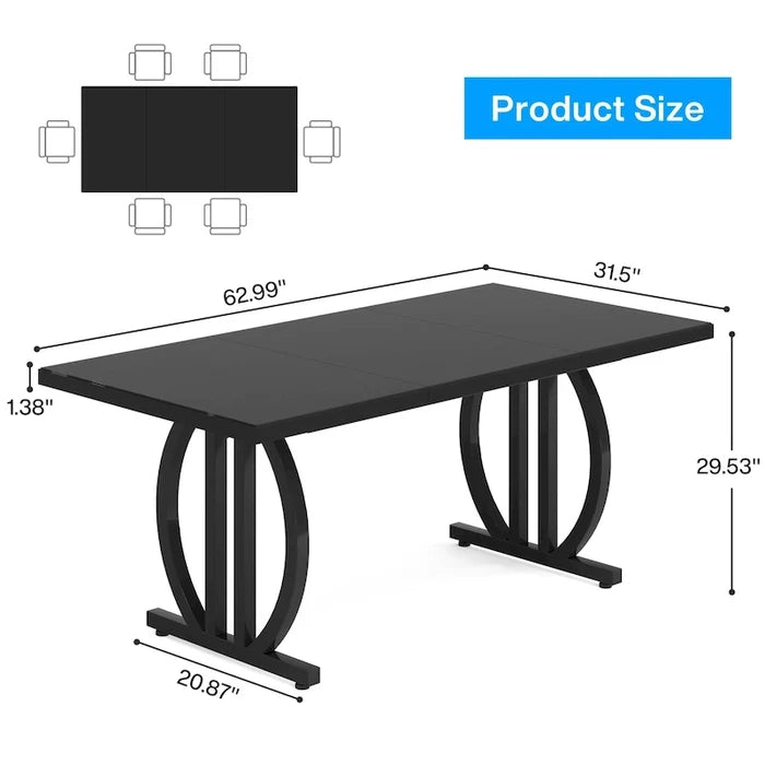 63-Inch Large Dining Table for 4-6 People with High Gloss Finish
