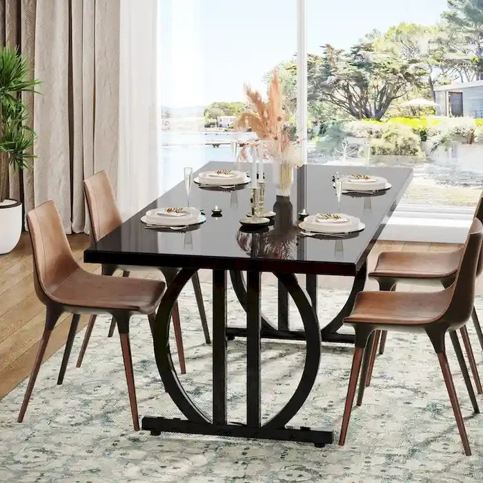 63-Inch Large Dining Table for 4-6 People with High Gloss Finish