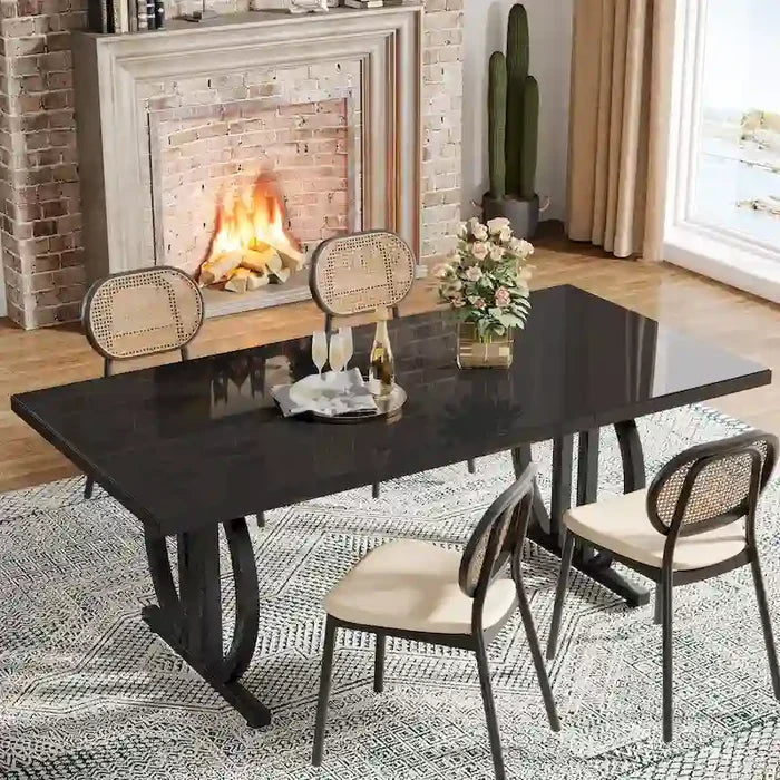 63-Inch Large Dining Table for 4-6 People with High Gloss Finish