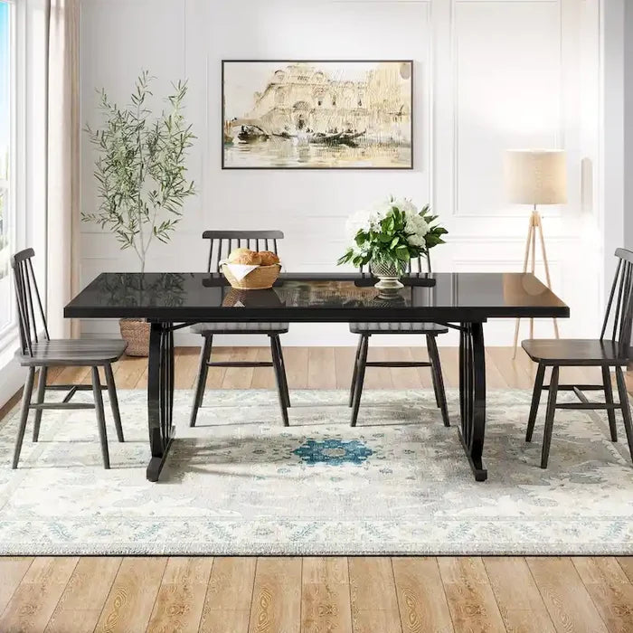 63-Inch Large Dining Table for 4-6 People with High Gloss Finish