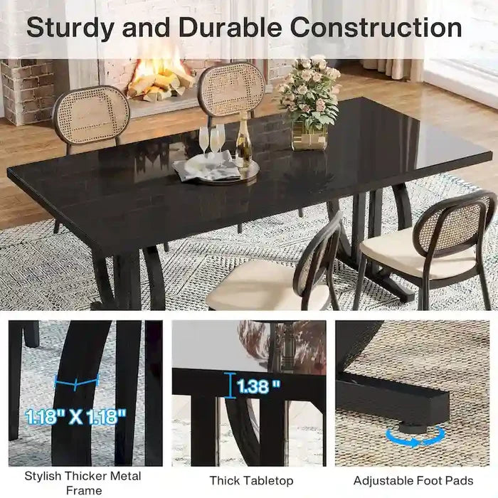 63-Inch Large Dining Table for 4-6 People with High Gloss Finish