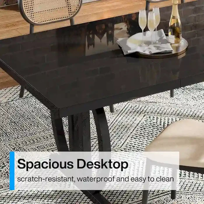 63-Inch Large Dining Table for 4-6 People with High Gloss Finish