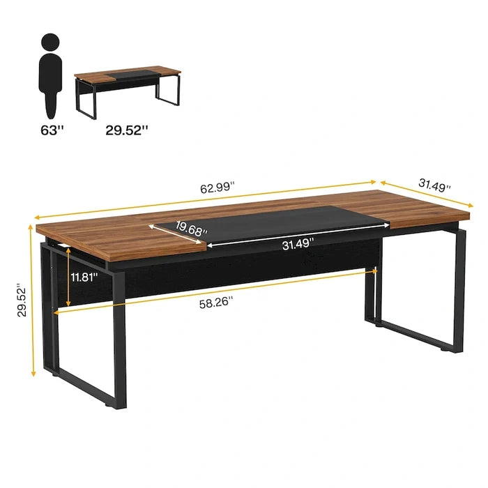 63 Inch Modern Executive Computer Desk, 5FT Wide Home Office Desk