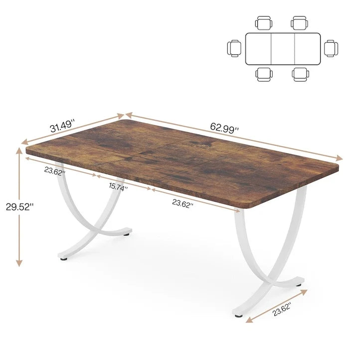 63-Inch Rectangular Dining Table for 4 to 6 with Faux Marble Top and Gold Metal Legs