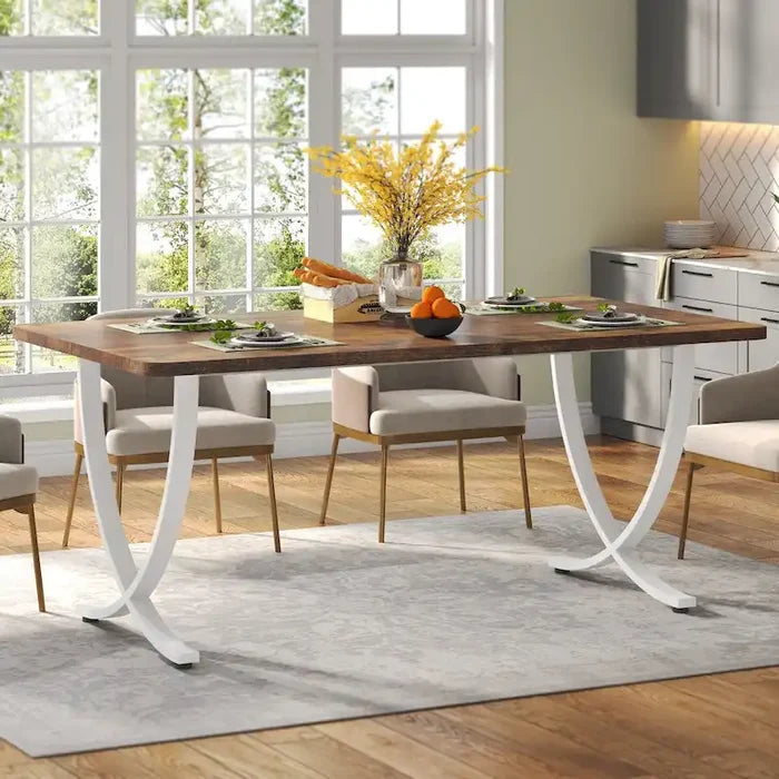 63-Inch Rectangular Dining Table for 4 to 6 with Faux Marble Top and Gold Metal Legs