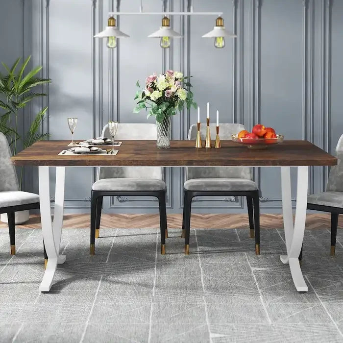 63-Inch Rectangular Dining Table for 4 to 6 with Faux Marble Top and Gold Metal Legs