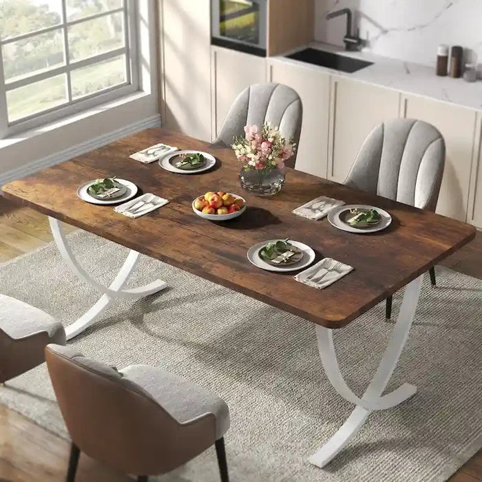 63-Inch Rectangular Dining Table for 4 to 6 with Faux Marble Top and Gold Metal Legs