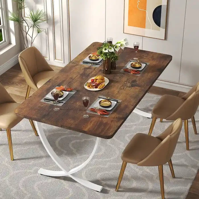 63-Inch Rectangular Dining Table for 4 to 6 with Faux Marble Top and Gold Metal Legs