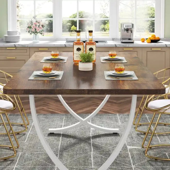 63-Inch Rectangular Dining Table for 4 to 6 with Faux Marble Top and Gold Metal Legs