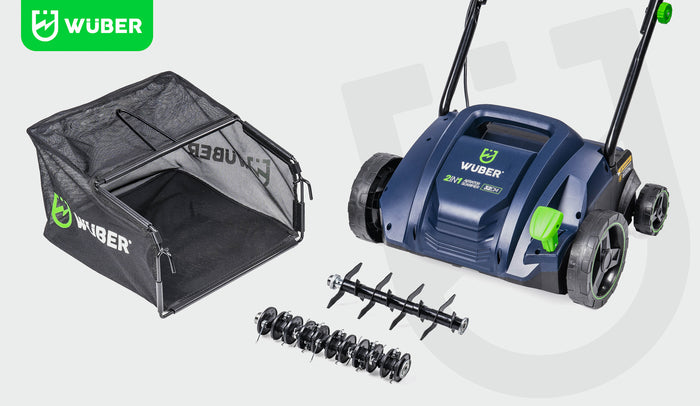 Aerator wertykulator 32 cm 1500 W WUBER z koszem i wałem do aeracji w zestawie