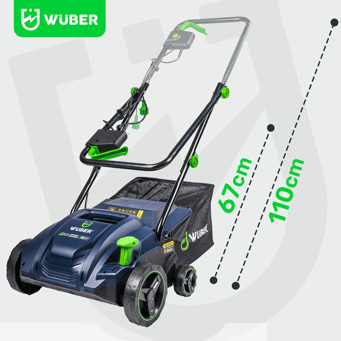 Niebiesko-zielona kosiarka elektryczna Sklep narzędziowy WUBER 17 cm z uchwytem na kółkach