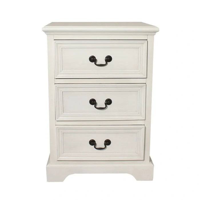 Antique White 3-drawer Solid Wood Nightstand