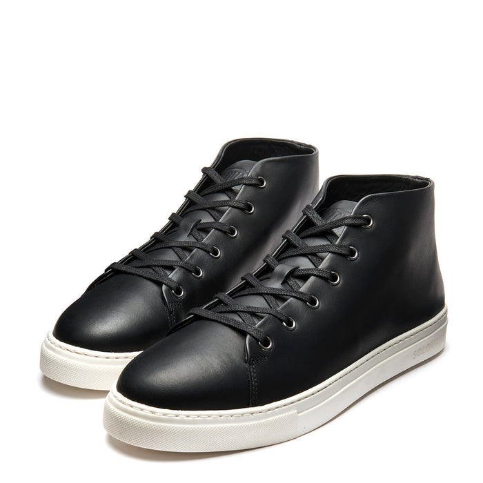 Black Calf High Top Sneaker (White Sole)