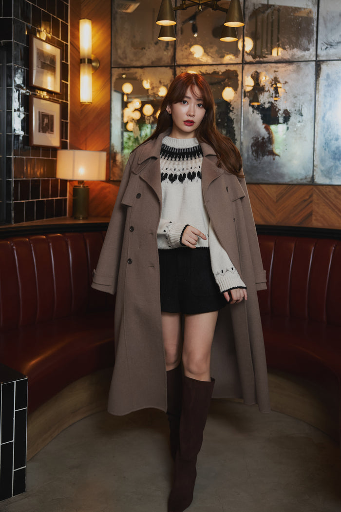 【black / espresso / vanilla / light gray】Heart Fair Isle Knit Pullover