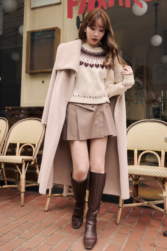 【black / espresso / vanilla / light gray】Heart Fair Isle Knit Pullover