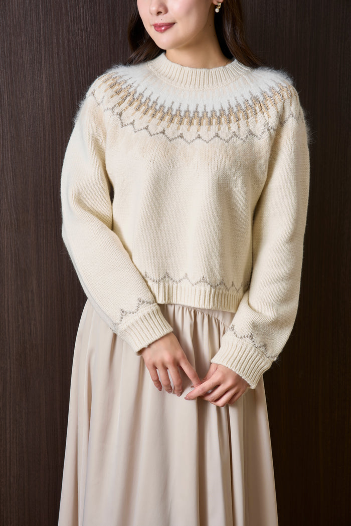 【black / espresso / vanilla / light gray】Heart Fair Isle Knit Pullover