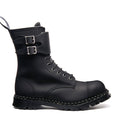 Black Greasy 10 Eye Steel Toe Capped Zip Twin Strap Derby Boot