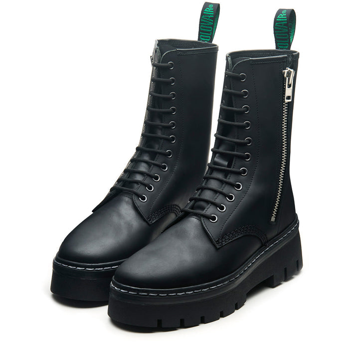 Black Greasy 11 Eye Zipped Platform Derby Boot