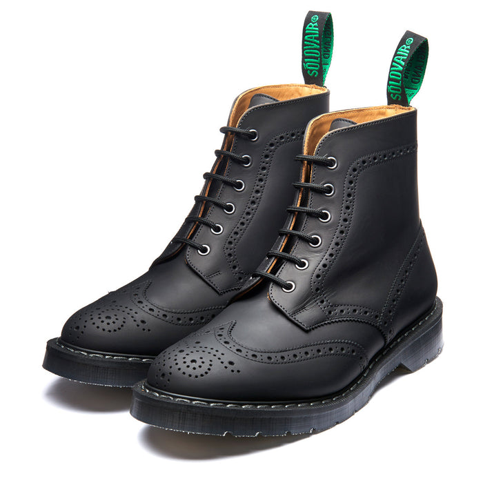 Black Greasy 6 Eye Brogue Boot