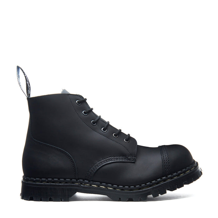 Black Greasy 6 Eye Steel Toe Capped Derby Boot
