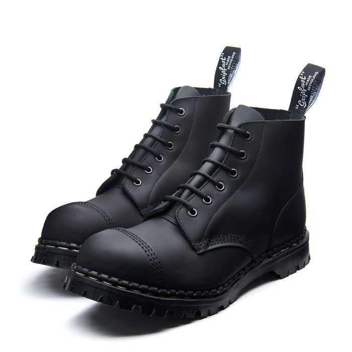 Black Greasy 6 Eye Steel Toe Capped Derby Boot