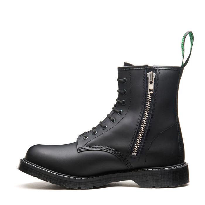 Black Greasy 8 Eye Zip Derby Boot